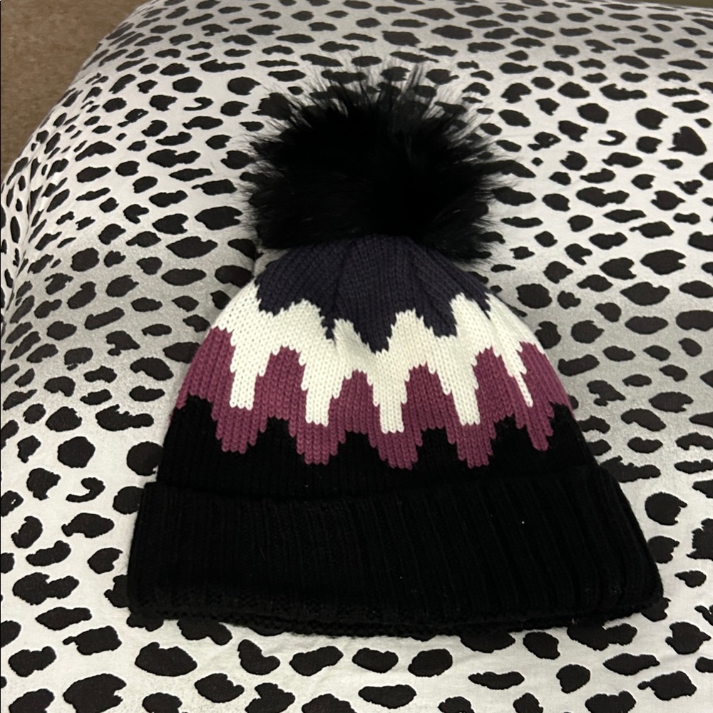 Stylish Black and Purple Pom-Pom Beanie
